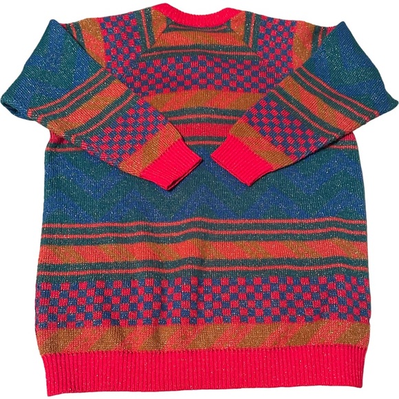 Vintage 1980's Italian Mohair Wool Bright Colored Geometric Long Sleeve Sweater - Picture 4 of 15